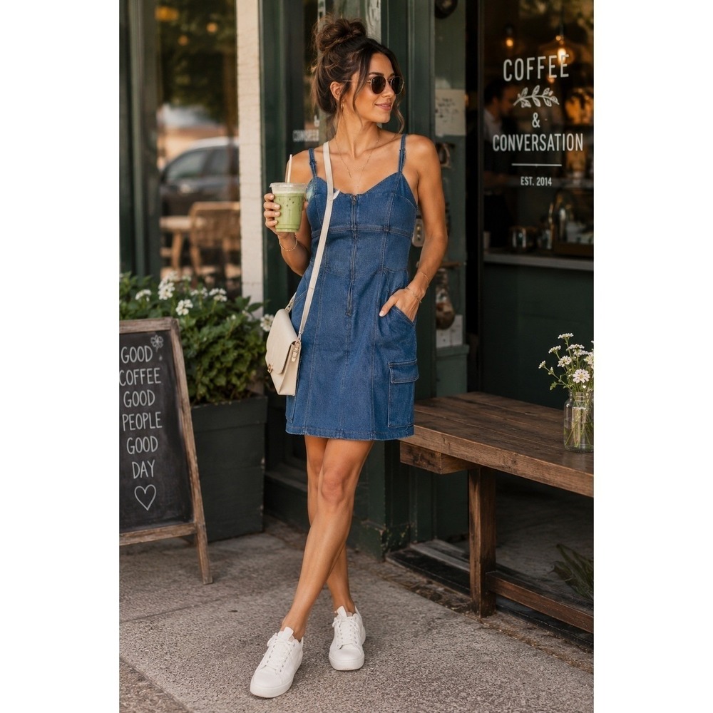 Tinsel Town Size Medium Cargo Denim Mini Dress NWT